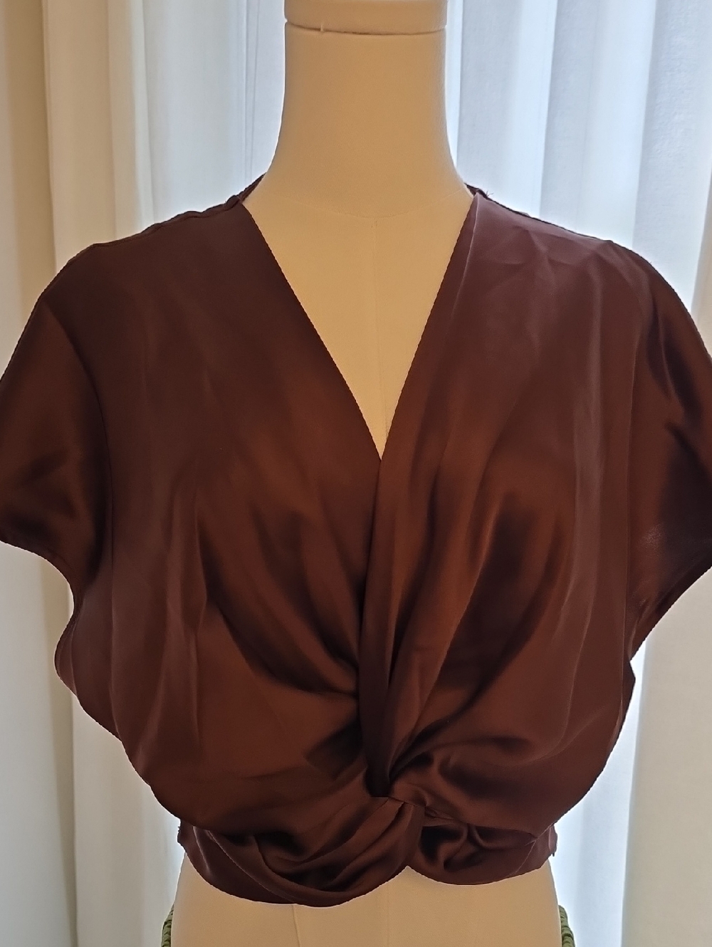 House of Harlow 1960 Brown Twist-Front Satin Blouse